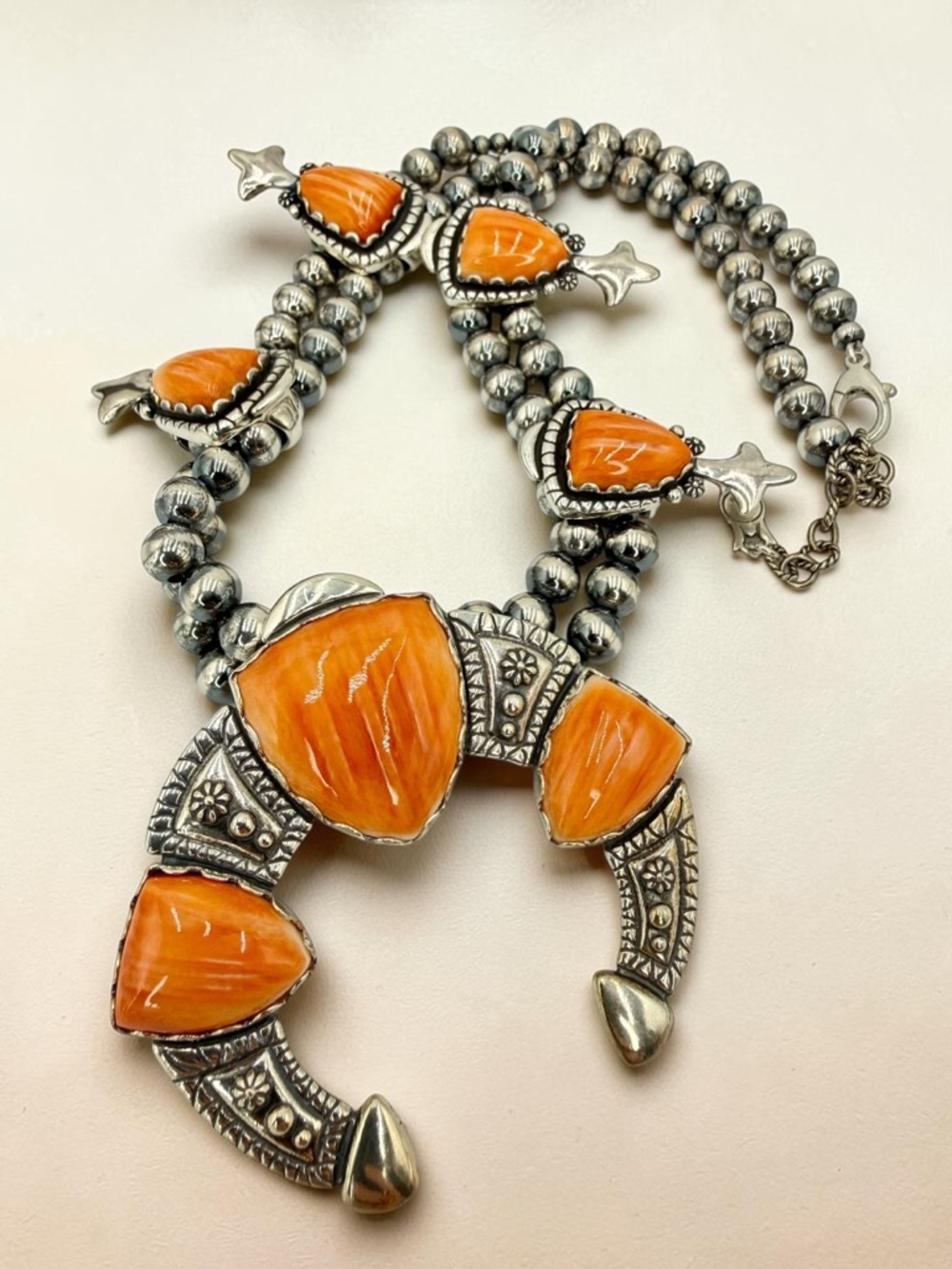 Carolyn Pollack Relios 925 Spiny Oyster Squash Blossom Necklace 18”-20” 131 gram - Picture 14 of 17